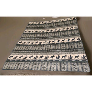 Vintage Woolrich USA Wool Throw Blanket Moose Trees Aztec Nature 59"x48"